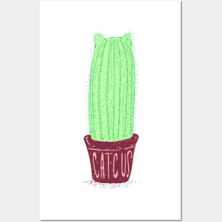 Toxic Neon Green and Red - Catcus - Cat Cactus - Plant Lover Posters and Art